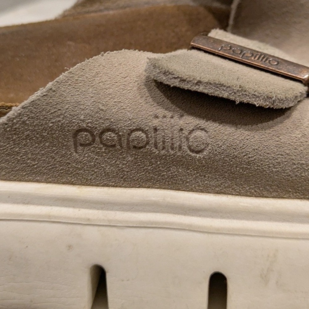 Papillio Birkenstock Arizona Grooved Sandals Women 37 Taupe Suede Platform - Picture 2 of 11